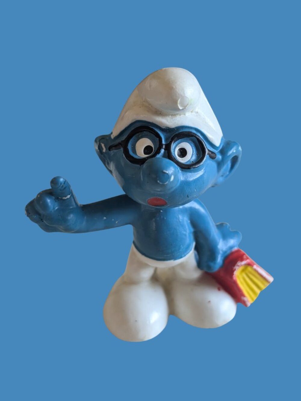 Brainy Smurf Figure with  Red Book Vintage 1977 Peyo Schleich 20094